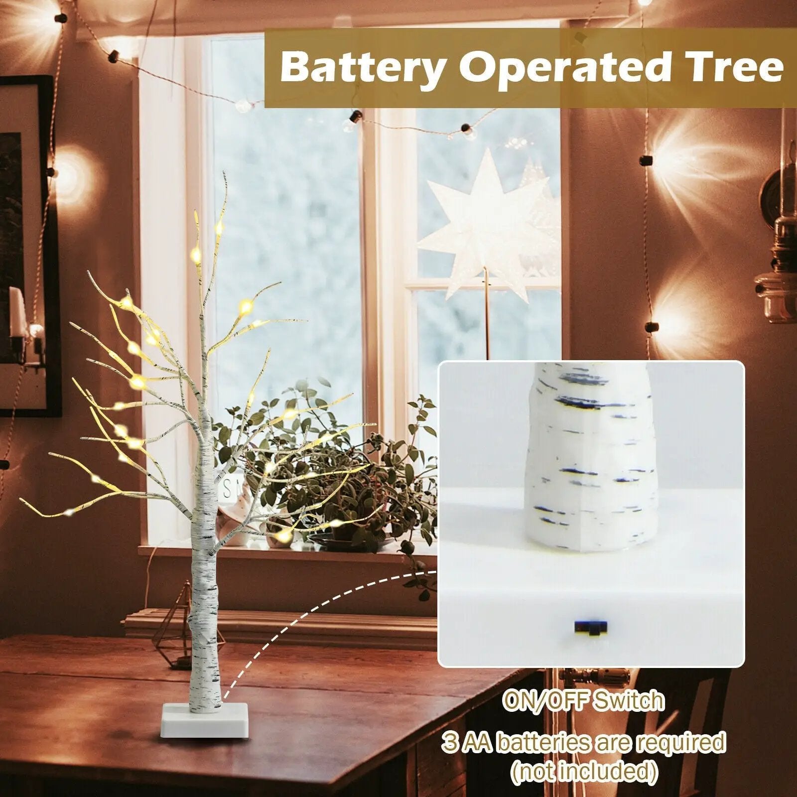 2 Feet Pre-lit White Twig Birch Tree Battery Powered for Christmas Holiday by DirectDeals