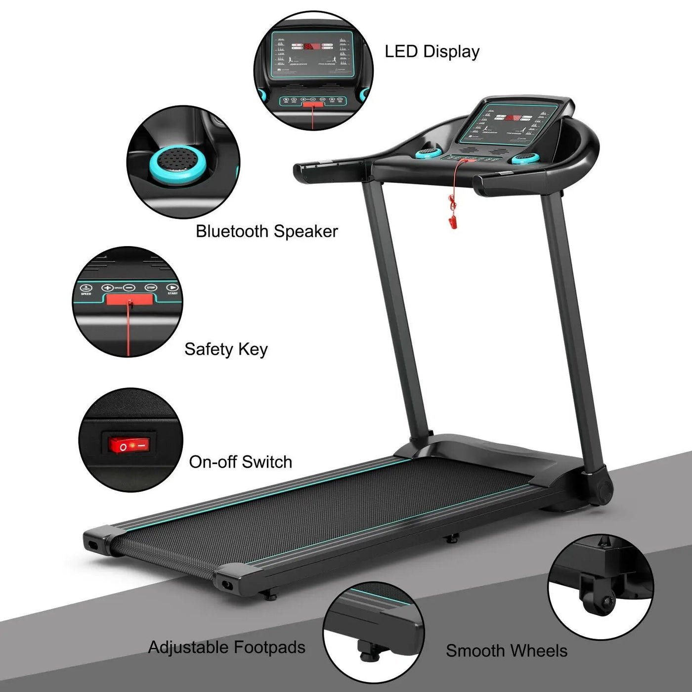 2.25HP Electric Running Machine Treadmill with Speaker and APP Control by DirectDeals