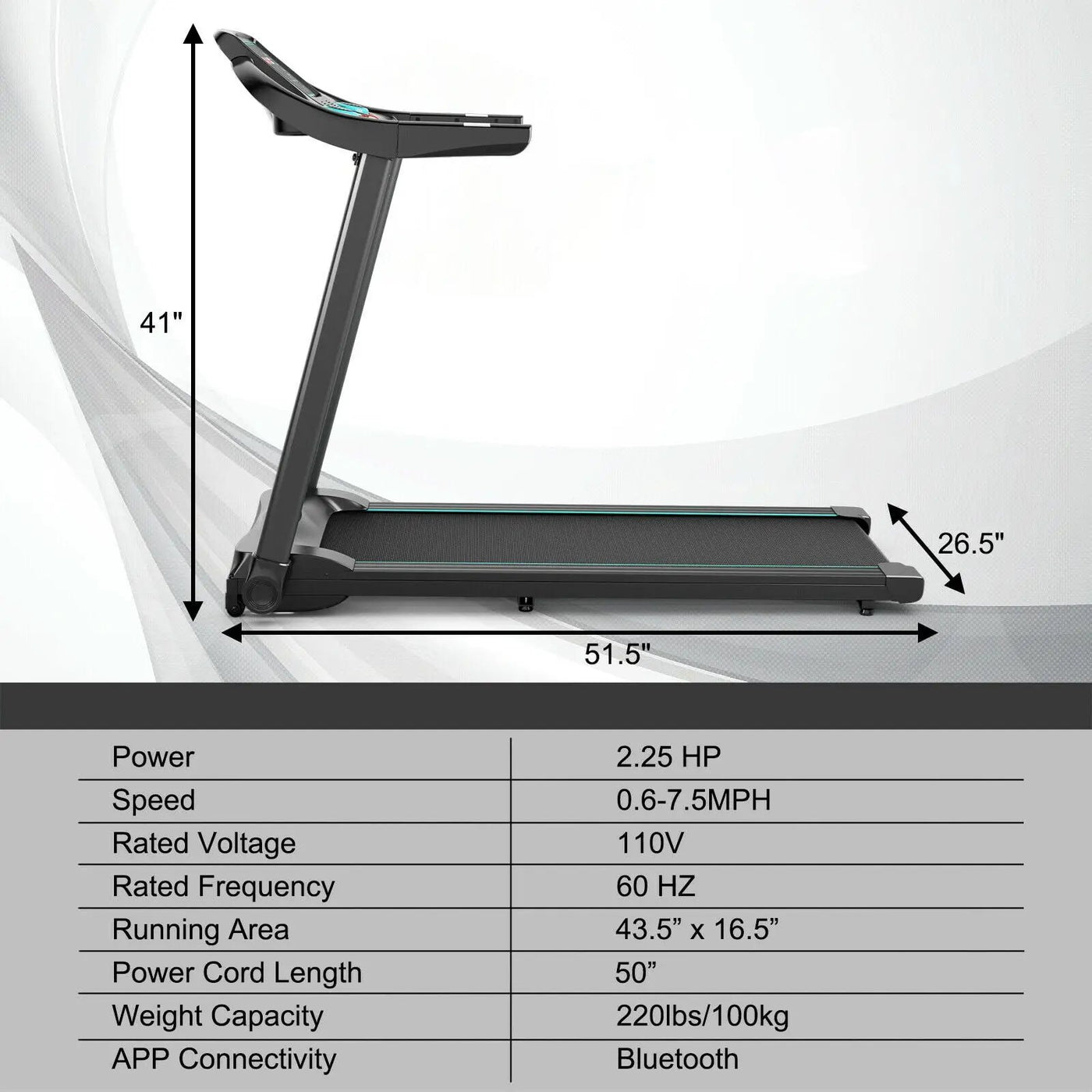 2.25HP Electric Running Machine Treadmill with Speaker and APP Control by DirectDeals