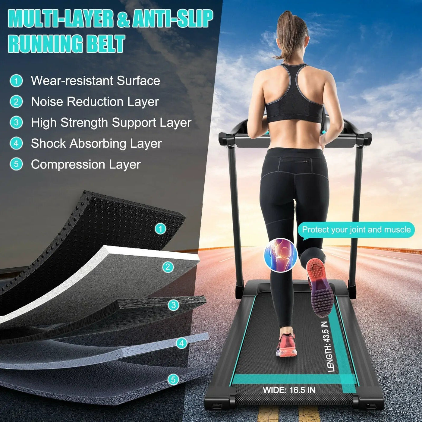 2.25HP Electric Running Machine Treadmill with Speaker and APP Control by DirectDeals