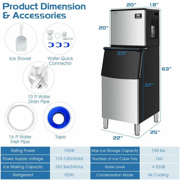 353lbs/24H Commercial Ice Maker with 198lbs Bin by DirectDeals