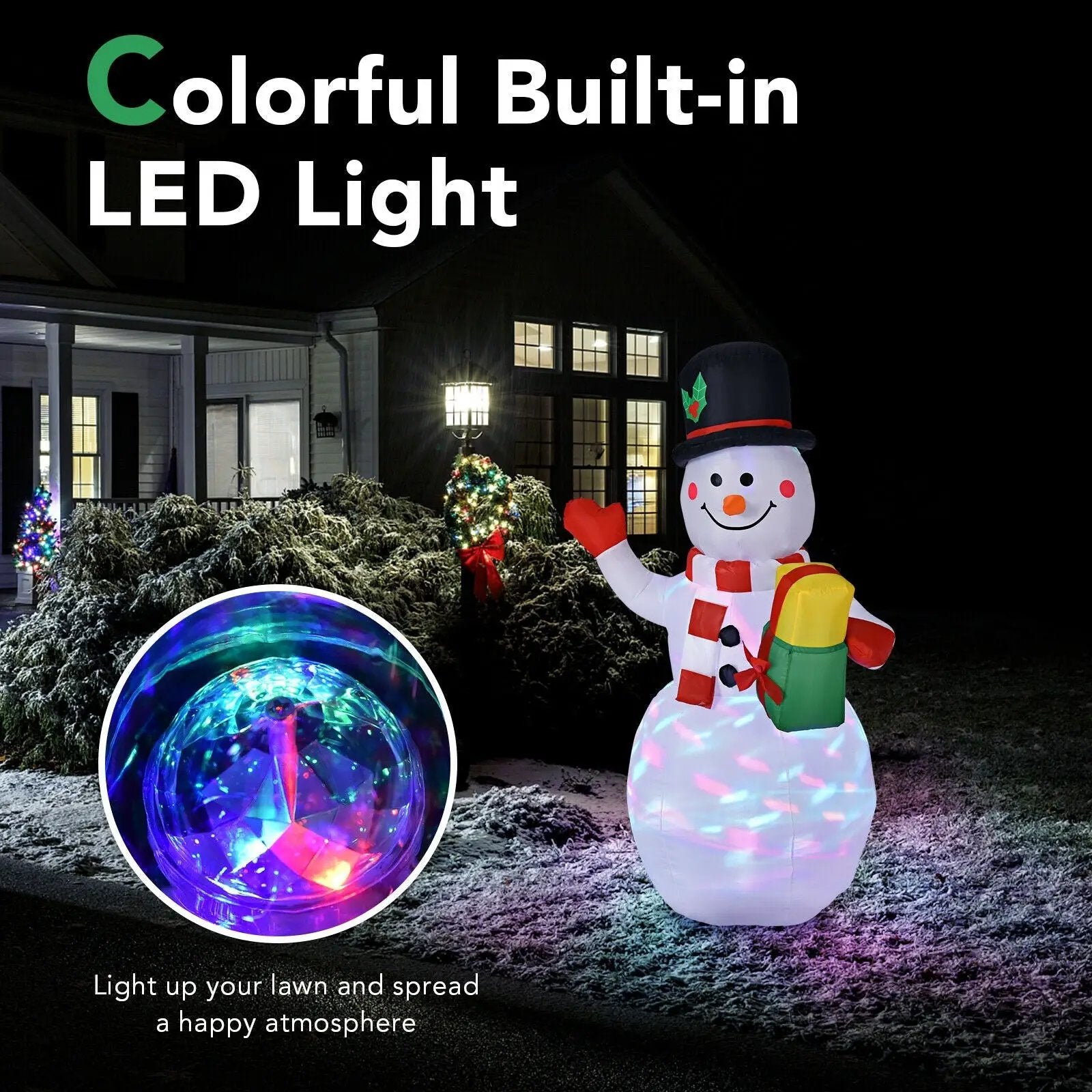 5 Feet Tall Snowman Inflatable Blow up Inflatable with Built-in Colorful LED Lights by DirectDeals