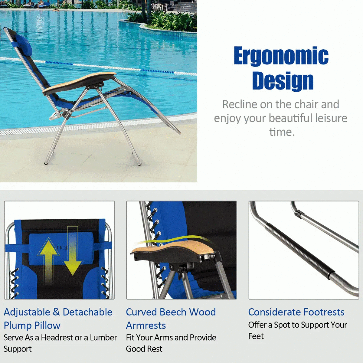 Oversize Folding Adjustable Padded Zero Gravity Lounge Chair by DirectDeals