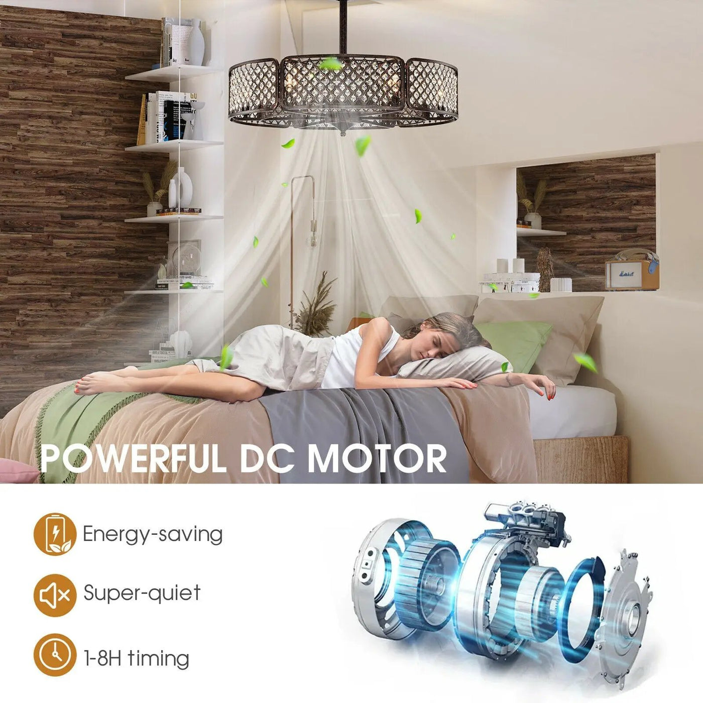 30 Inch Caged Ceiling Fan With Light Crystal Lampshade 6 Light Bases by DirectDeals