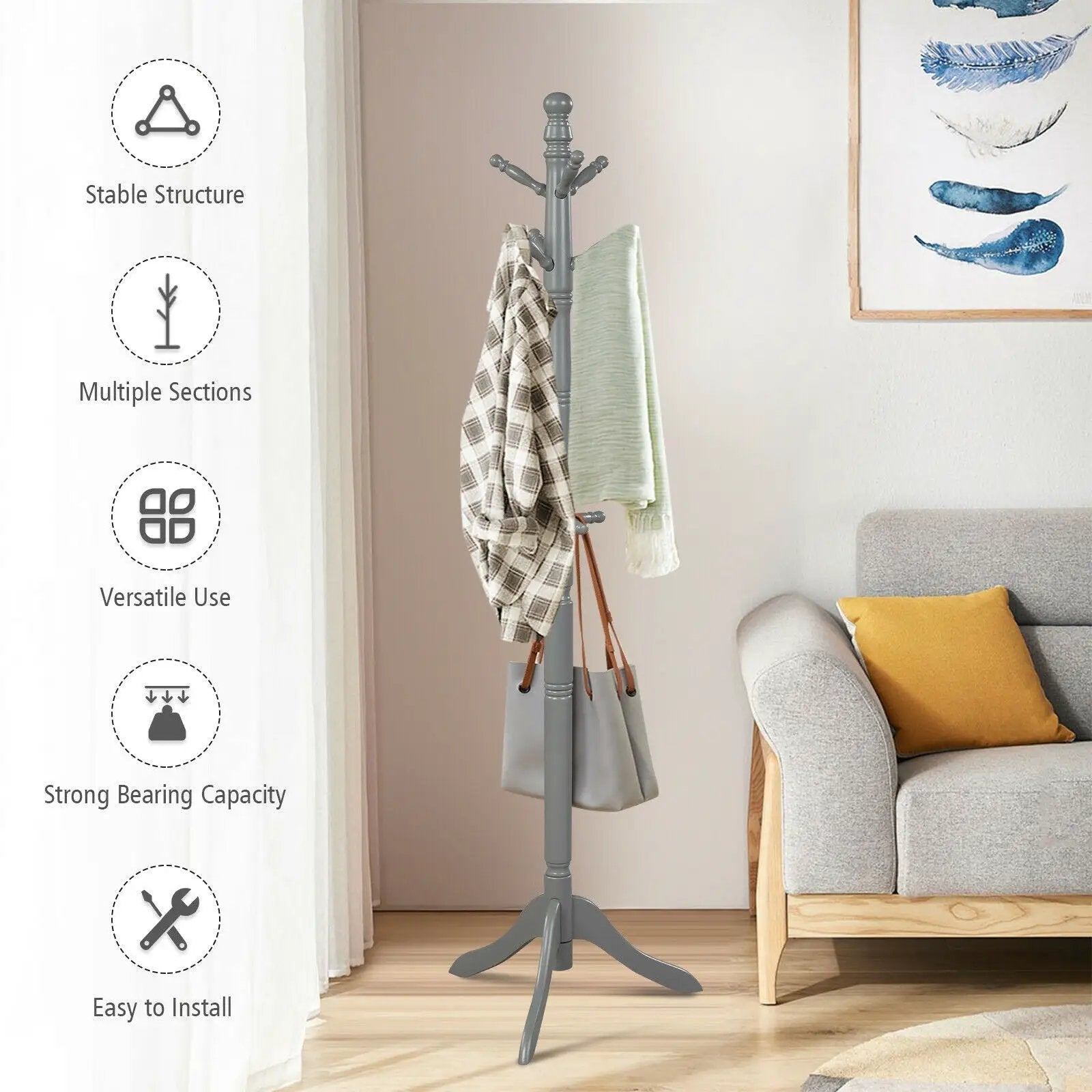 Entryway Height Adjustable Coat Stand with 9 Hooks by DirectDeals