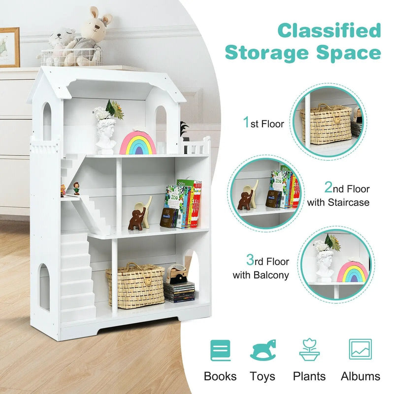 Kids Wooden Dollhouse Bookshelf with Anti-Tip Design and Storage Space by DirectDeals