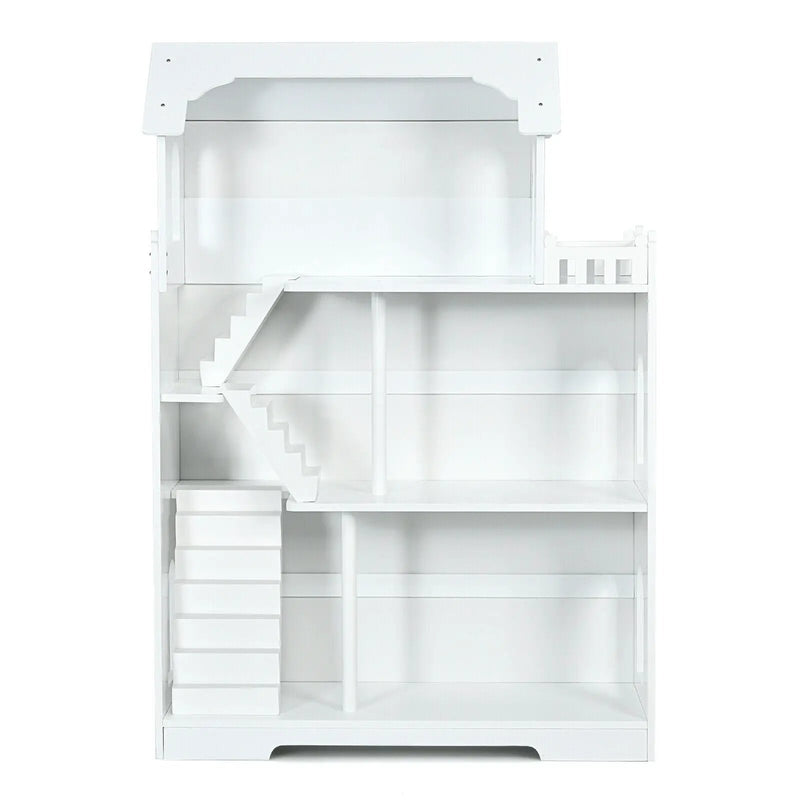 Kids Wooden Dollhouse Bookshelf with Anti-Tip Design and Storage Space by DirectDeals