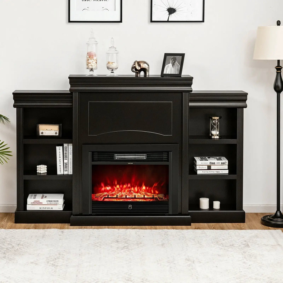 70 Inch Modern Fireplace Media Entertainment Center with Bookcase by DirectDeals