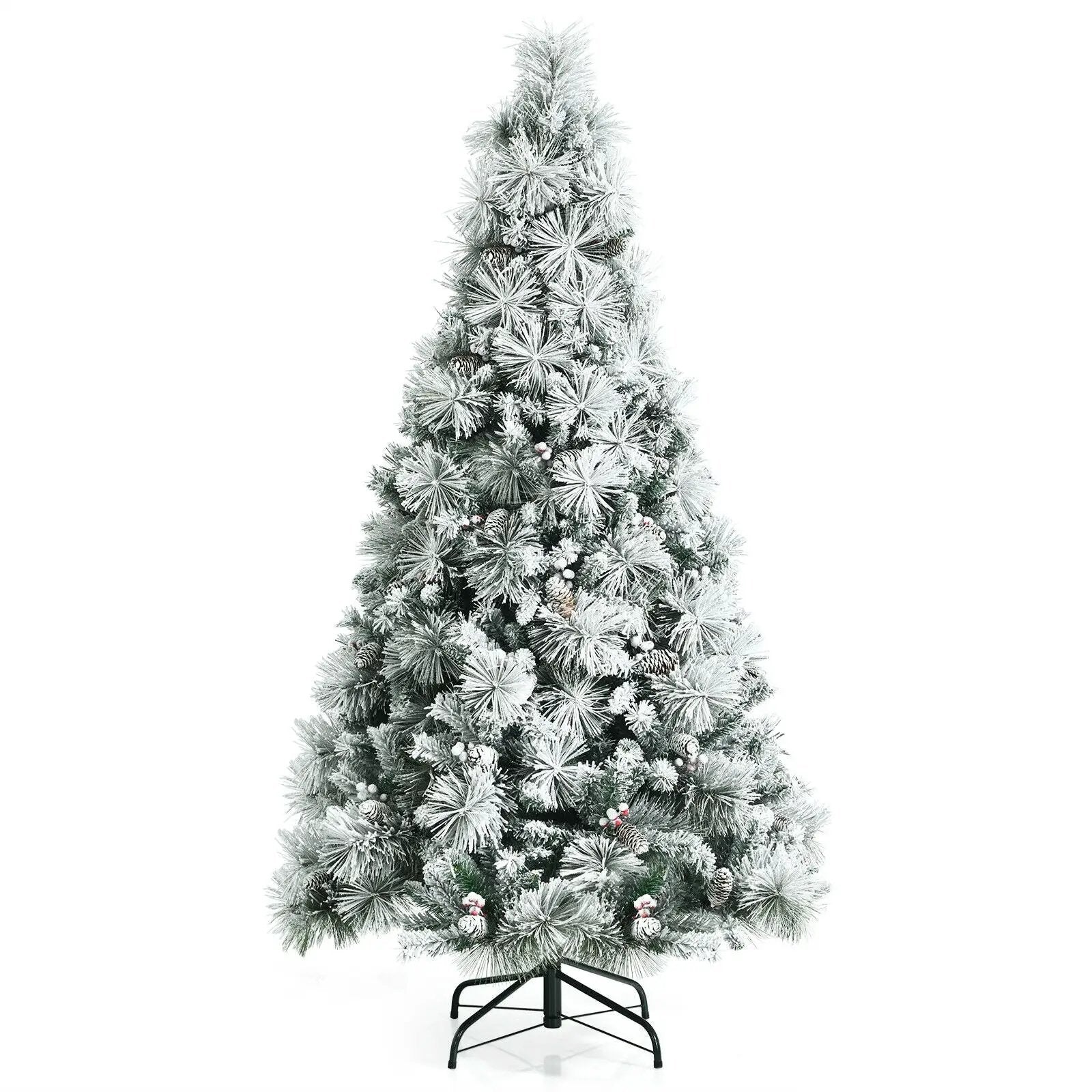 6 Feet Snow Flocked Christmas Tree with Pine Cone and Red Berries by DirectDeals