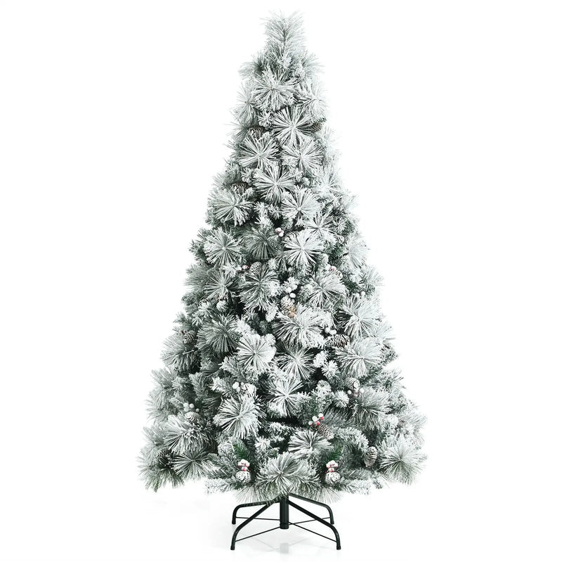 6 Feet Snow Flocked Christmas Tree with Pine Cone and Red Berries by DirectDeals