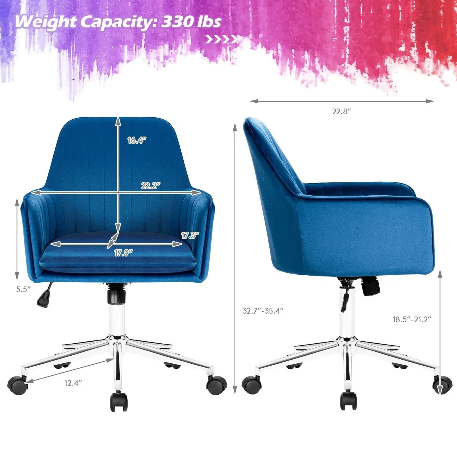 Velvet Accent Office Armchair with Adjustable Swivel and Removable Cushion by DirectDeals
