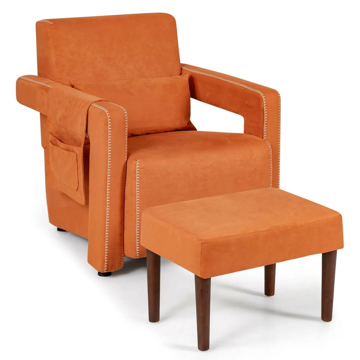 Modern Berber Fleece Single Sofa Chair with Ottoman and Waist Pillow by DirectDeals