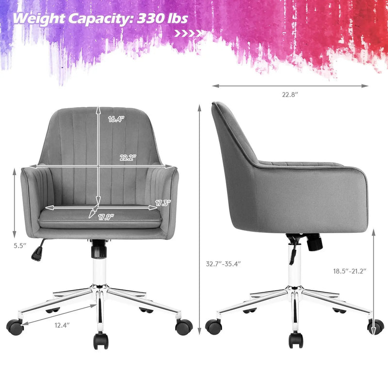 Velvet Accent Office Armchair with Adjustable Swivel and Removable Cushion by DirectDeals