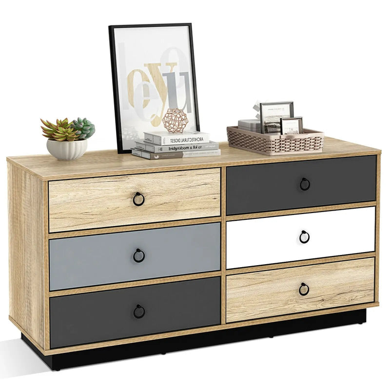 6 Drawers Double Dresser Accent Storage Tower for Bedroom Hallway Entryway by DirectDeals