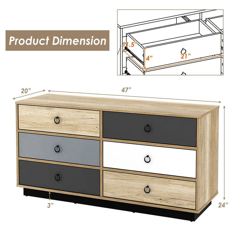 6 Drawers Double Dresser Accent Storage Tower for Bedroom Hallway Entryway by DirectDeals