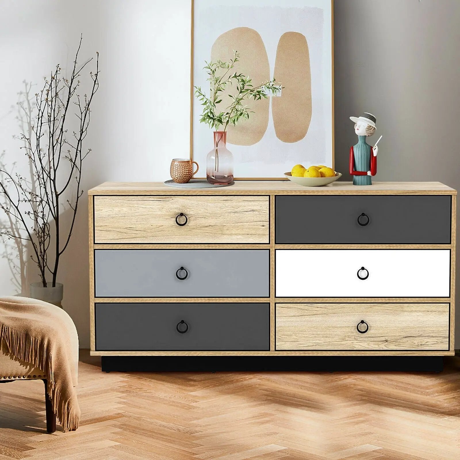 6 Drawers Double Dresser Accent Storage Tower for Bedroom Hallway Entryway by DirectDeals