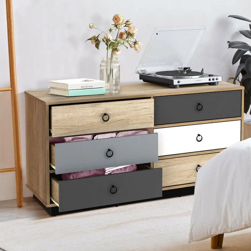 6 Drawers Double Dresser Accent Storage Tower for Bedroom Hallway Entryway by DirectDeals