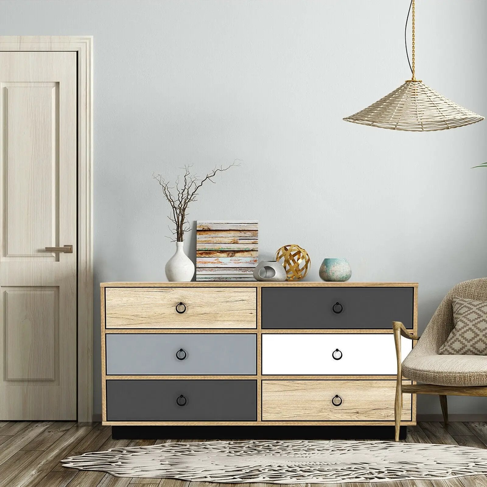 6 Drawers Double Dresser Accent Storage Tower for Bedroom Hallway Entryway by DirectDeals