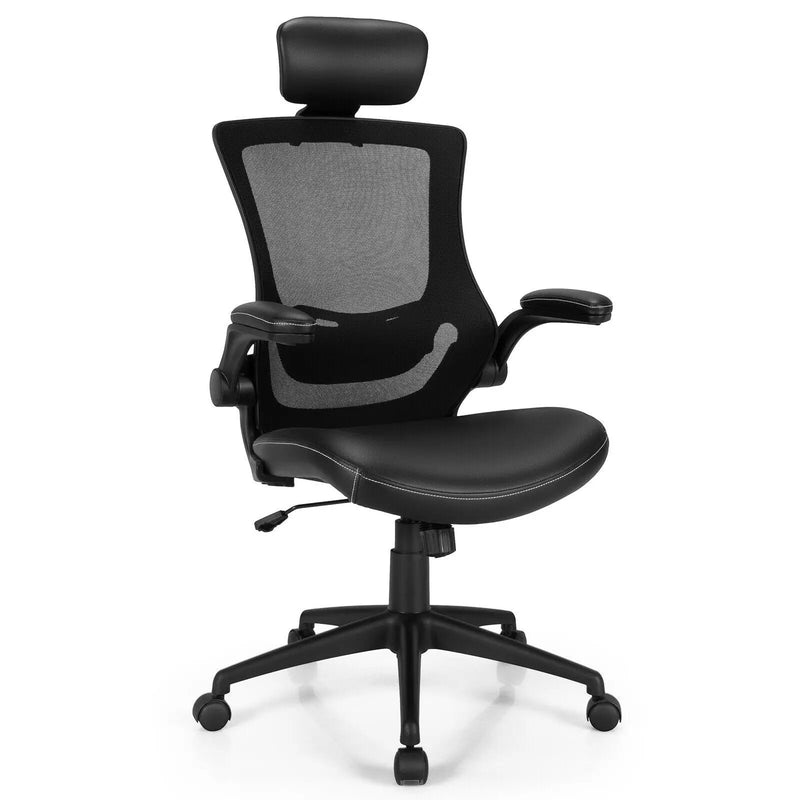 High-Back Executive Chair with Adjustable Lumbar Support and Headrest-Black by DirectDeals