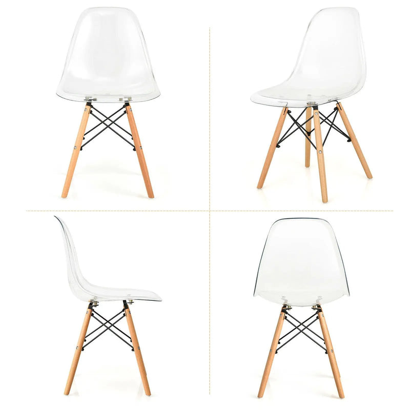 Set of 4 Dining Chairs Modern Plastic Shell Side Chair with Clear Seat and Wood Legs-Natural by DirectDeals