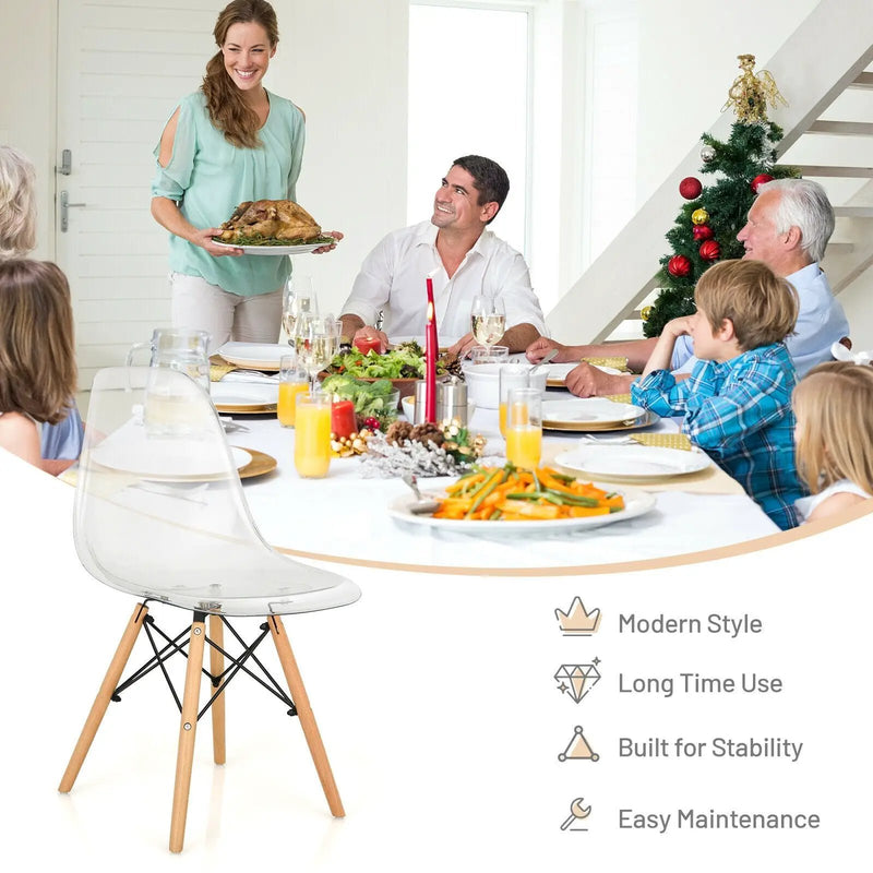 Set of 4 Dining Chairs Modern Plastic Shell Side Chair with Clear Seat and Wood Legs-Natural by DirectDeals