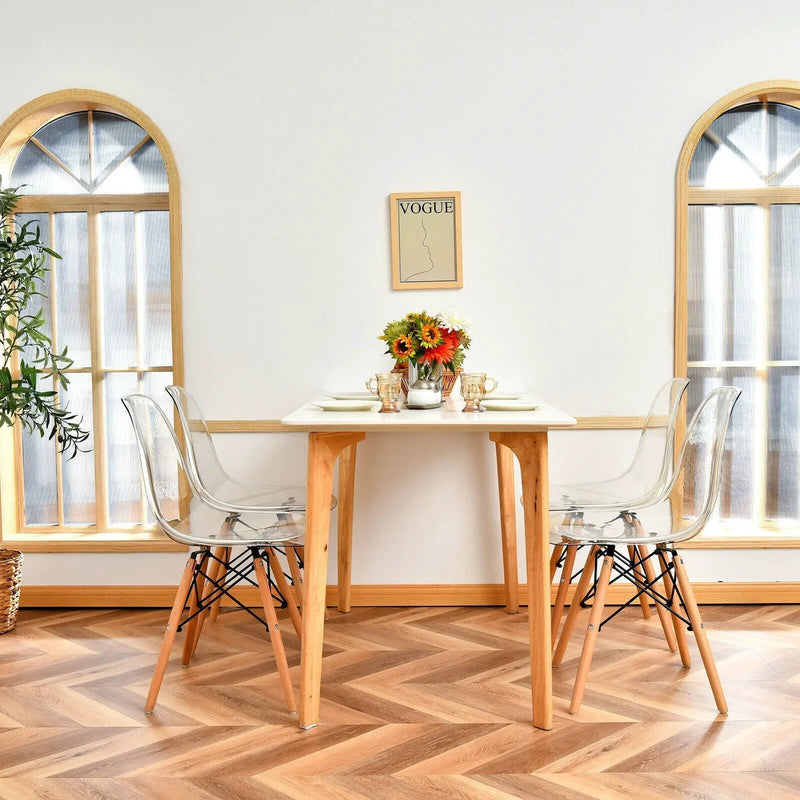 Set of 4 Dining Chairs Modern Plastic Shell Side Chair with Clear Seat and Wood Legs-Natural by DirectDeals