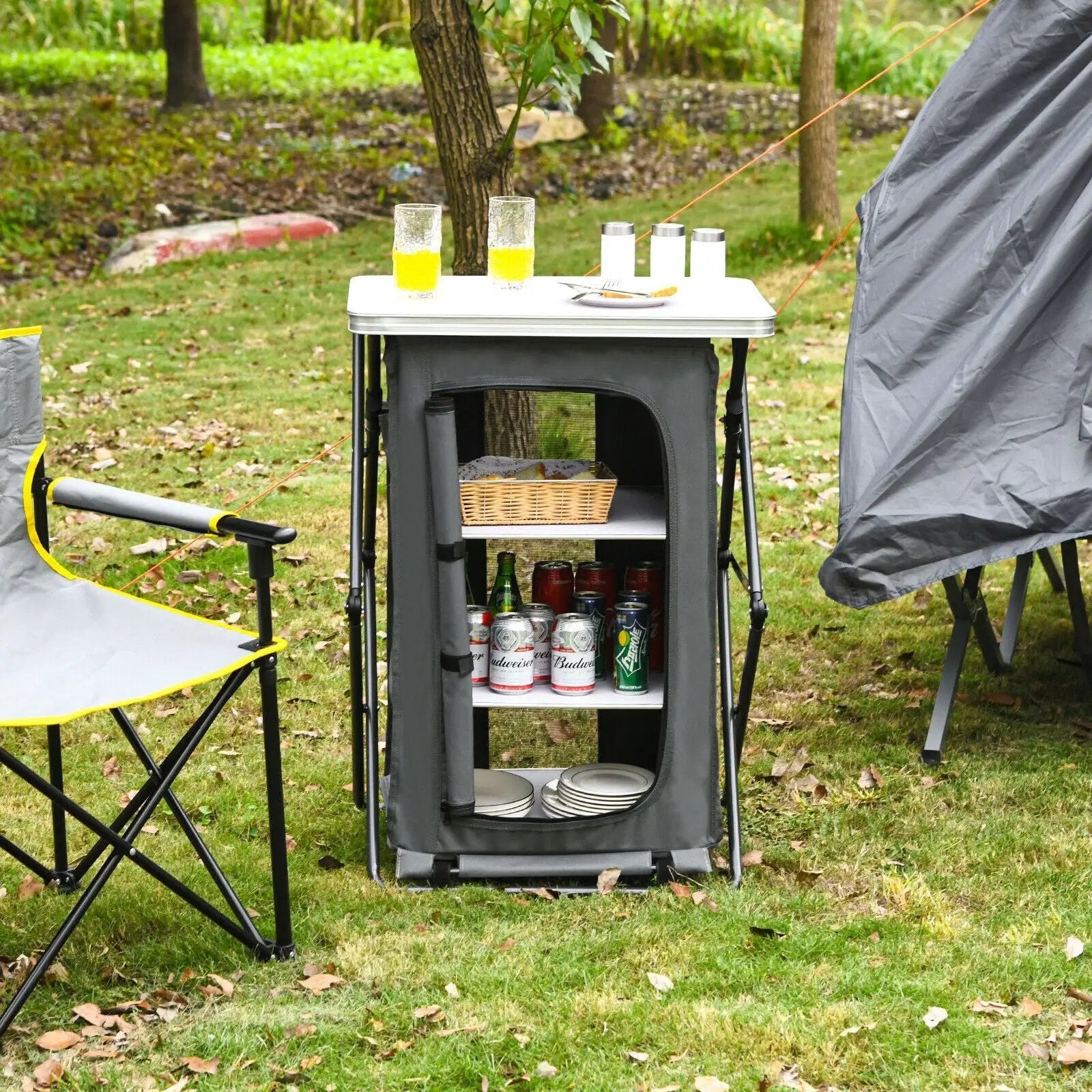 Folding Camping Storage Cabinet with 3 Shelves and Carry Bag by DirectDeals