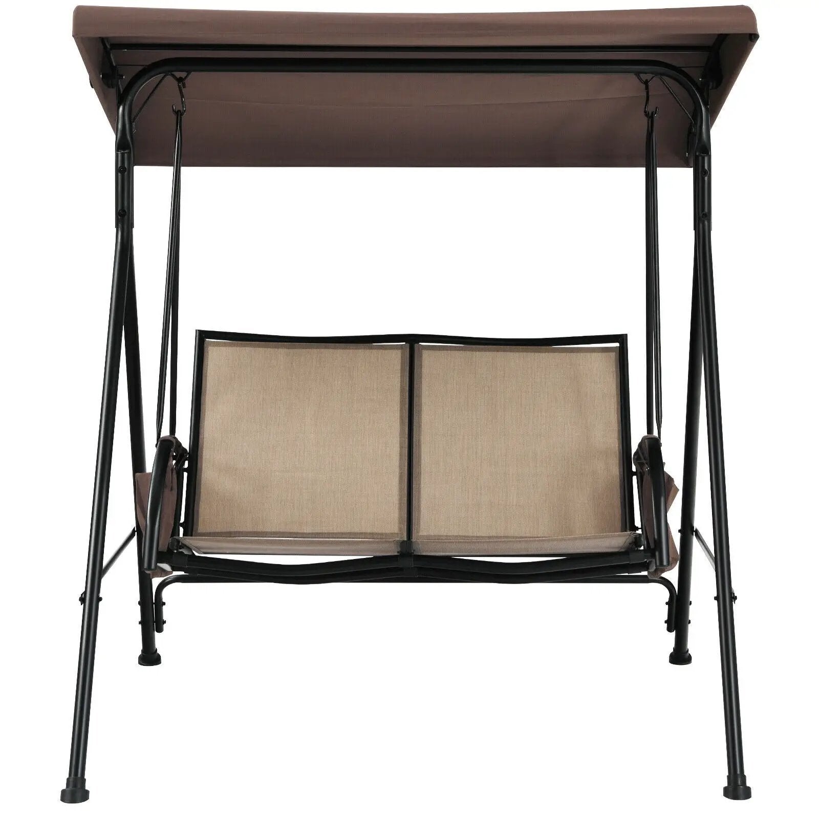 2-Person Patio Swing with Adjustable Canopy and 2 Storage Pocket-Brown by DirectDeals