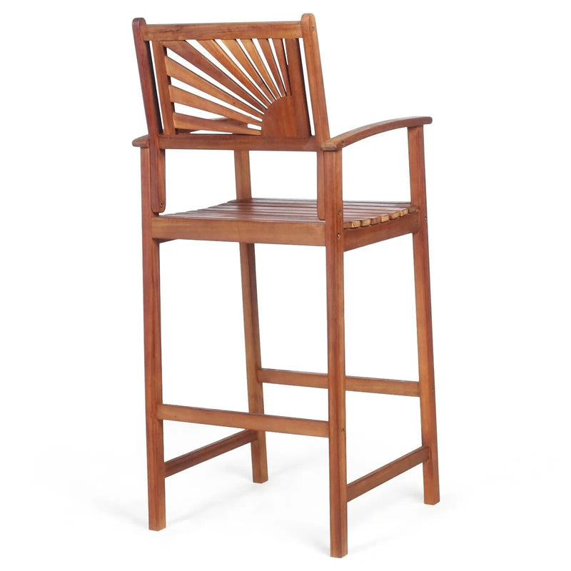 2 Pieces Outdoor Acacia Wood Bar Chairs with Sunflower Backrest and Armrests by DirectDeals