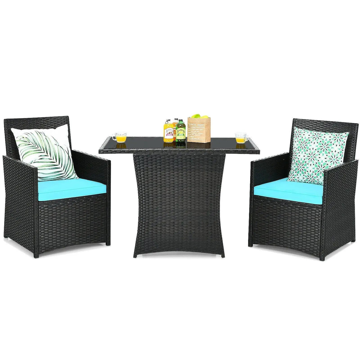 3 Pieces Patio Rattan Furniture Set with Cushion and Sofa Armrest by DirectDeals