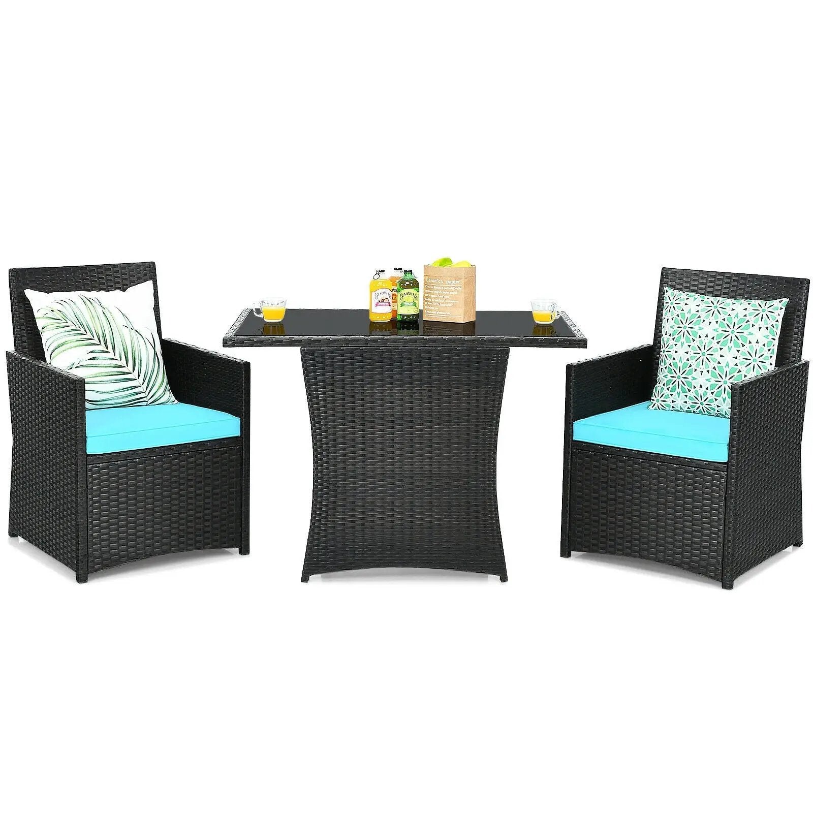 3 Pieces Patio Rattan Furniture Set with Cushion and Sofa Armrest by DirectDeals