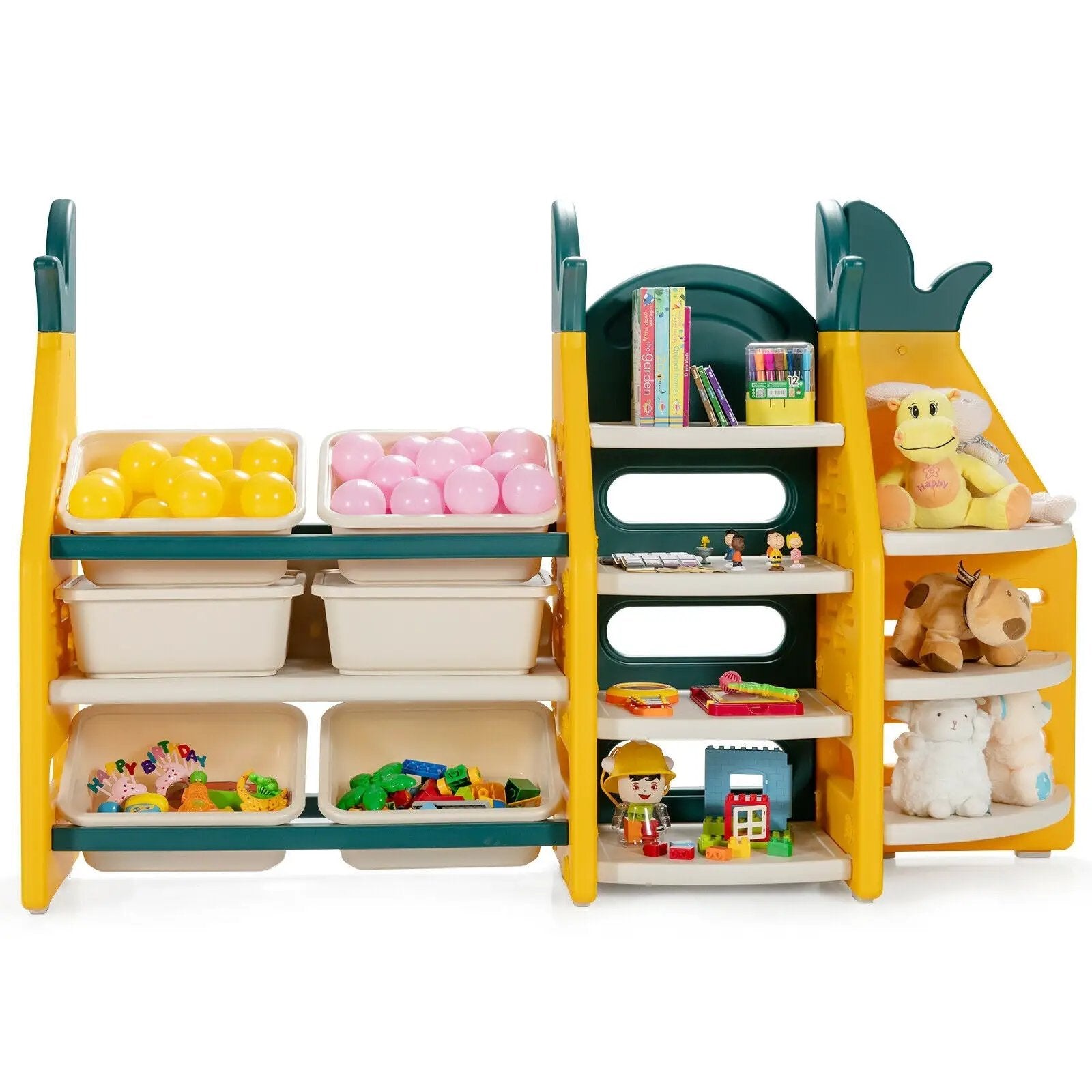 3-in-1 Kids Toy Storage Organizer with Bookshelf Corner Rack by DirectDeals
