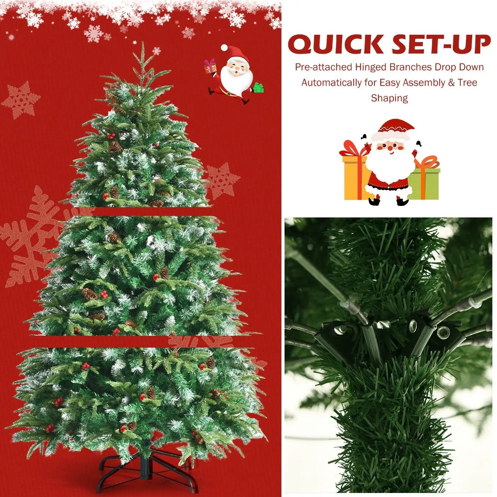 Pre-Lit Snowy Christmas Hinged Tree with Multi-Color Lights by DirectDeals