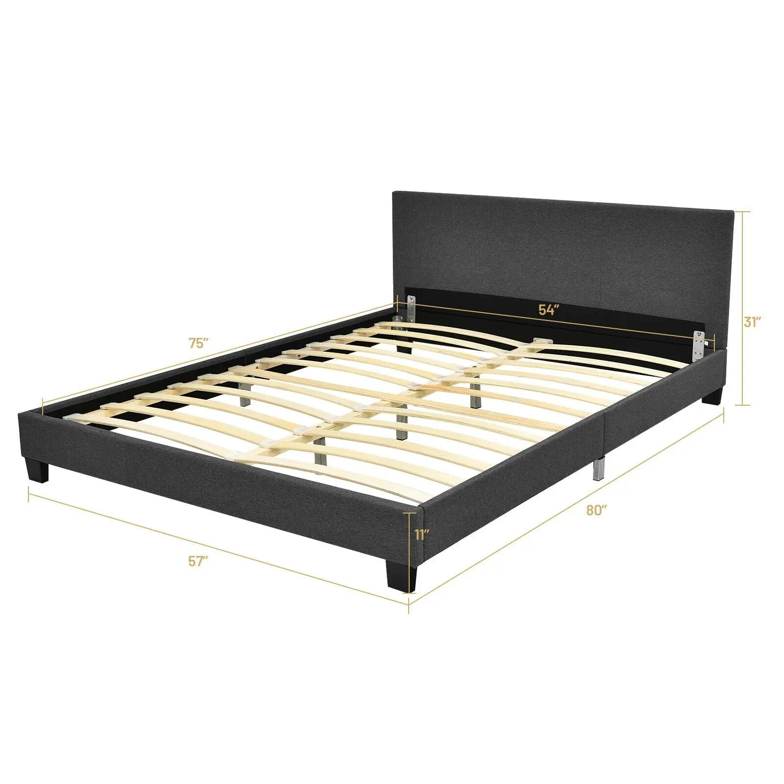Full Upholstered Platform Bed Frame with Headboard Wood Slat by DirectDeals