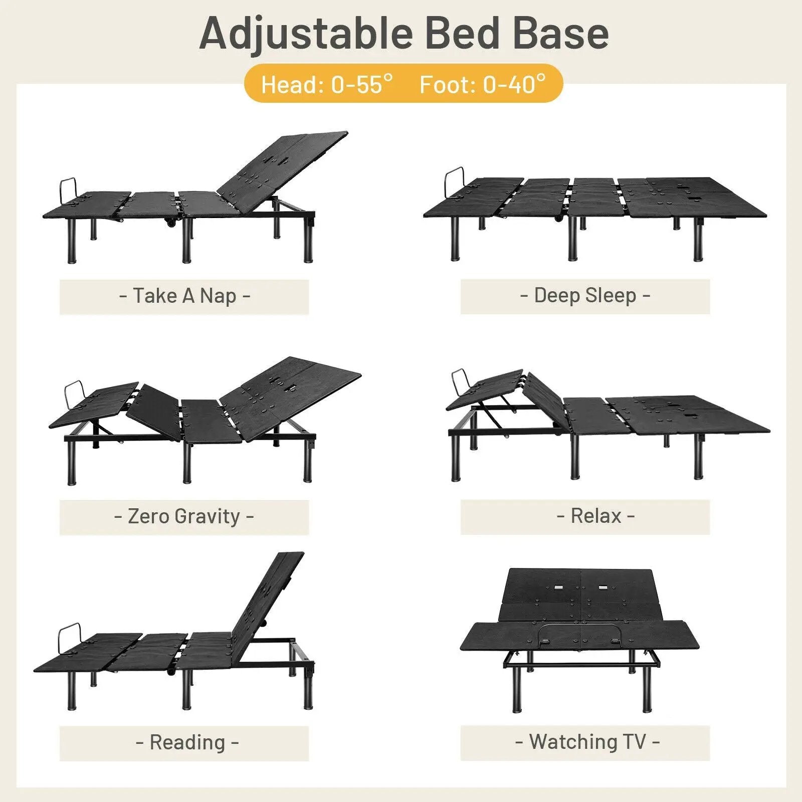 Queen Adjustable Bed Base with Head and Foot Incline by DirectDeals