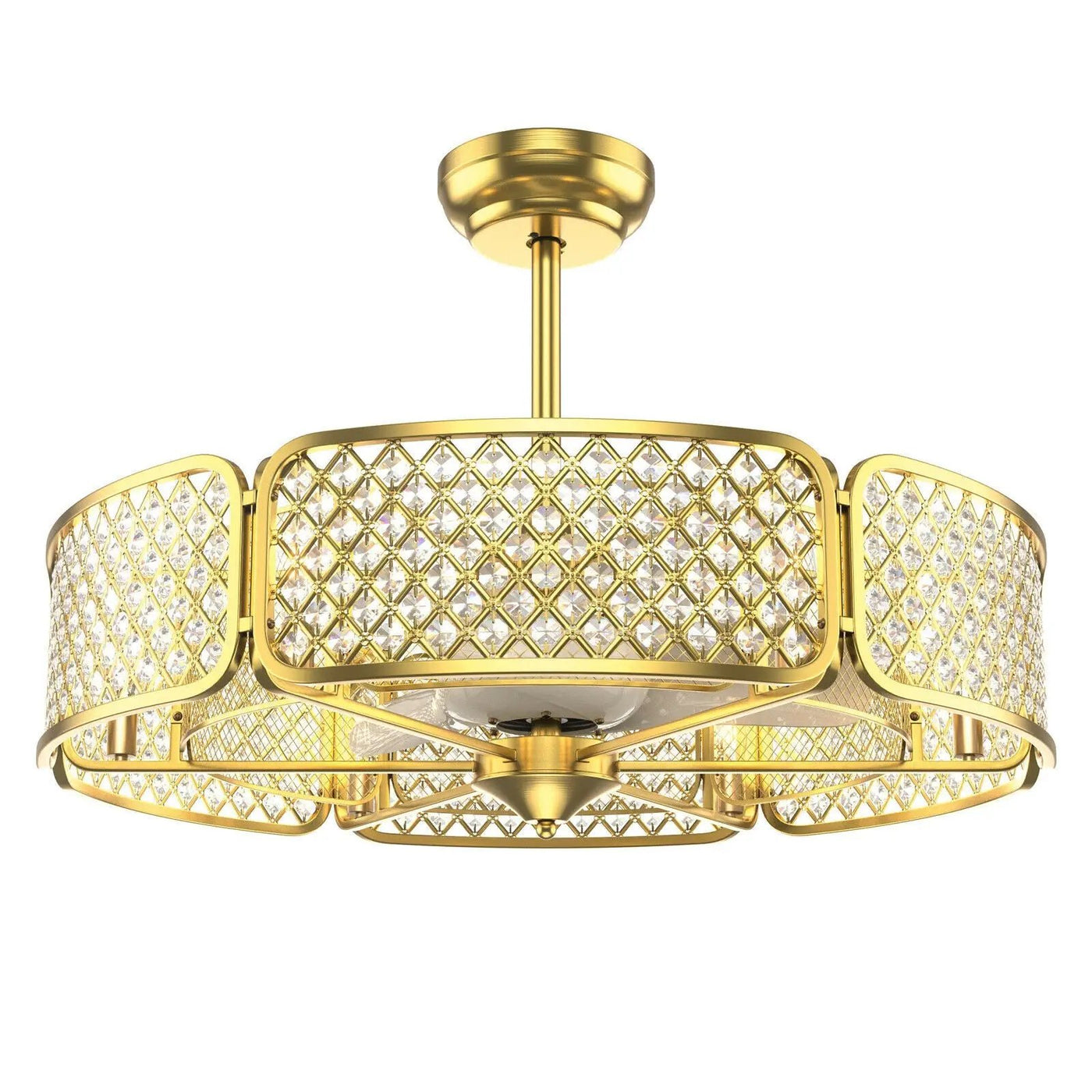 30 Inch Caged Ceiling Fan With Light Crystal Lampshade 6 Light Bases by DirectDeals