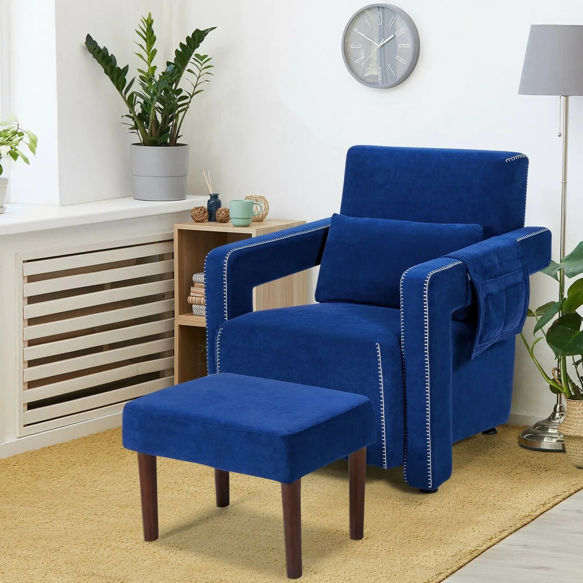 Modern Berber Fleece Single Sofa Chair with Ottoman and Waist Pillow by DirectDeals