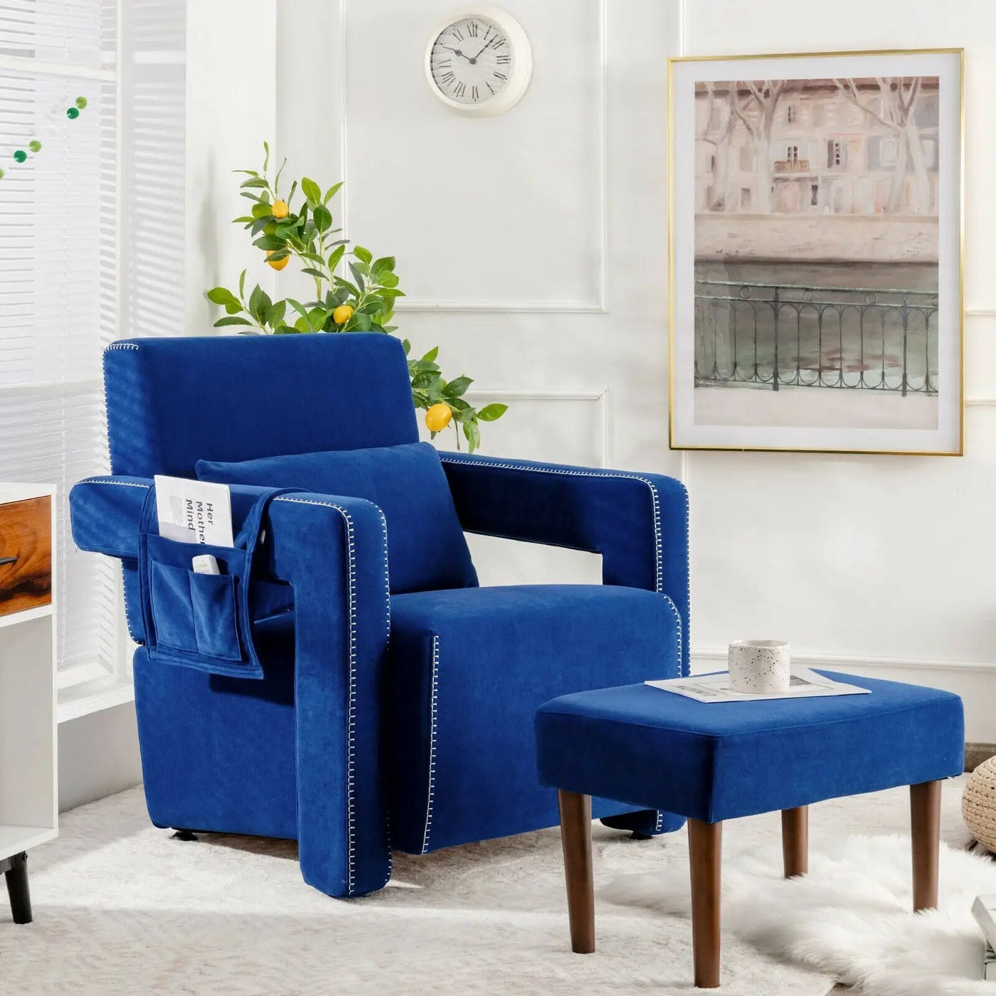 Modern Berber Fleece Single Sofa Chair with Ottoman and Waist Pillow by DirectDeals