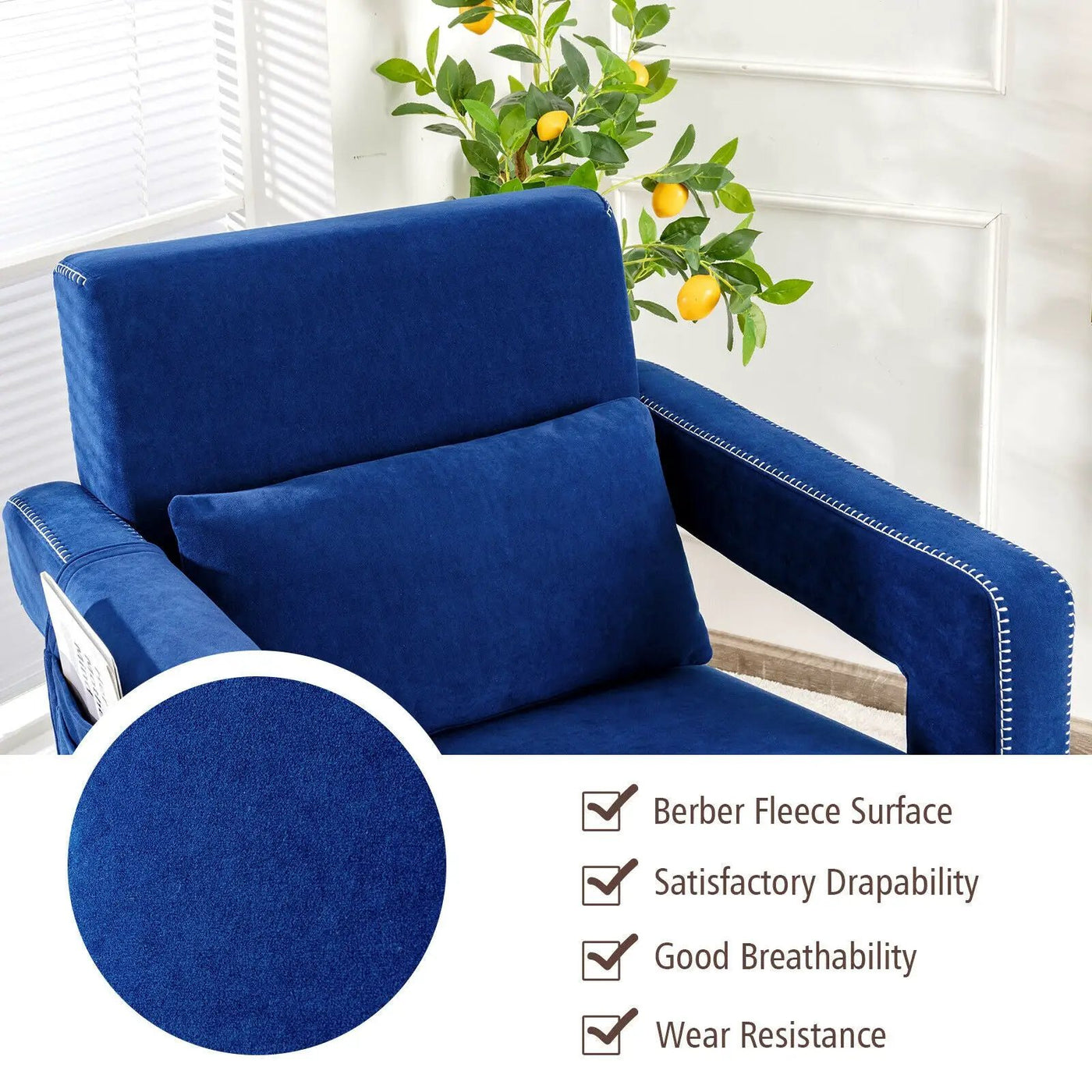 Modern Berber Fleece Single Sofa Chair with Ottoman and Waist Pillow by DirectDeals