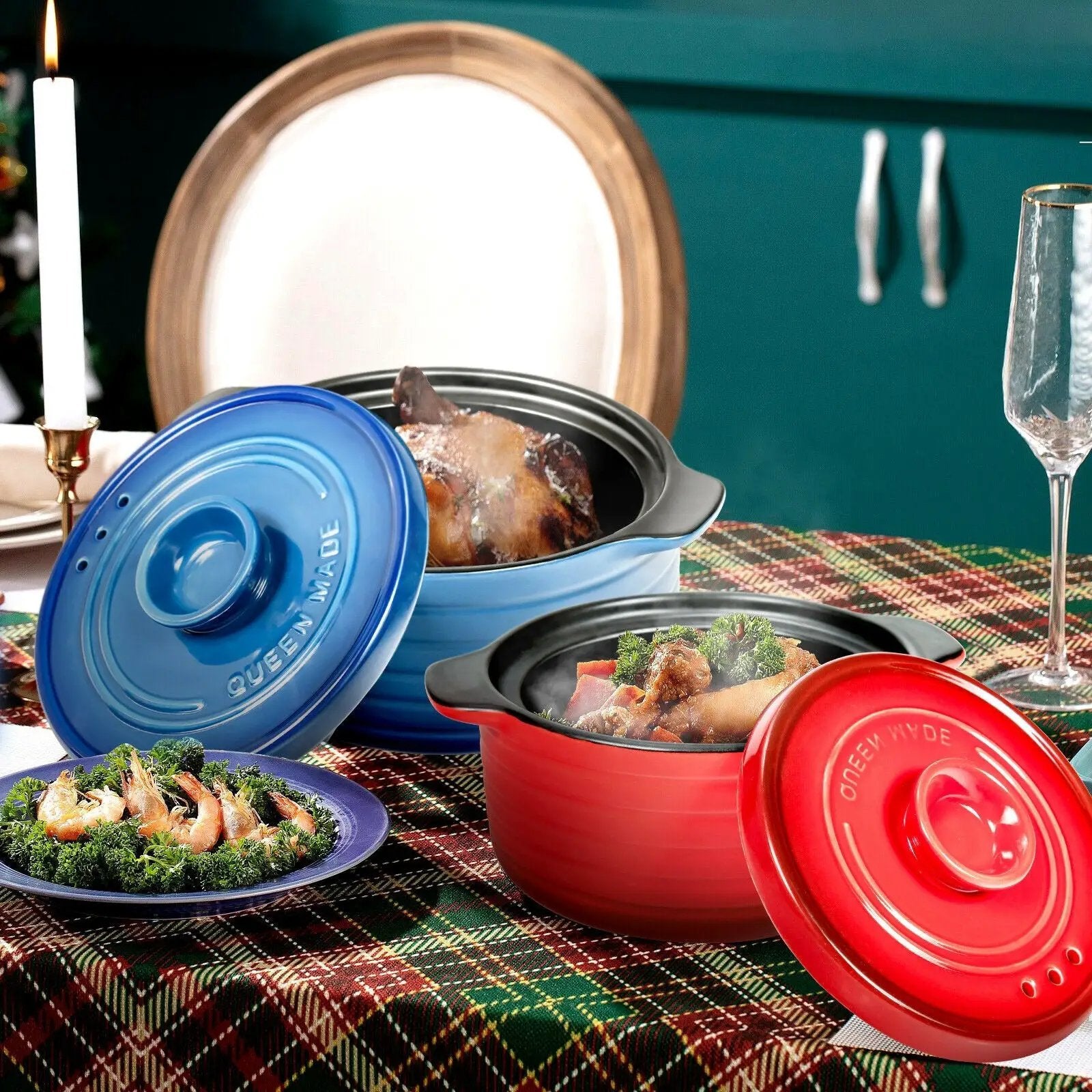2 Pieces Ceramic Cookware Set with Lid and Insulated Handle by DirectDeals