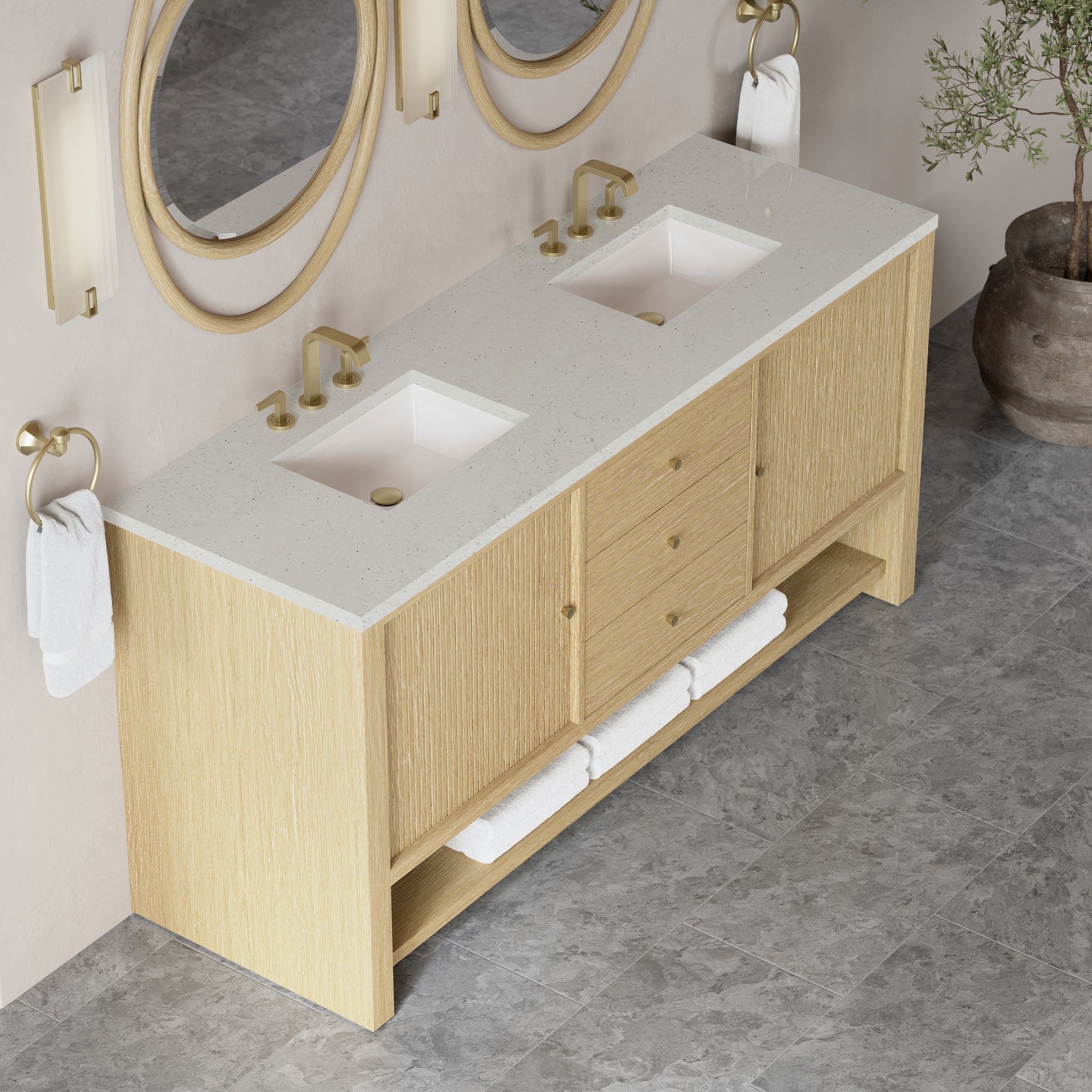 James Martin Marigot 72" Double Bathroom Vanity, Sunwashed Oak by James Martin