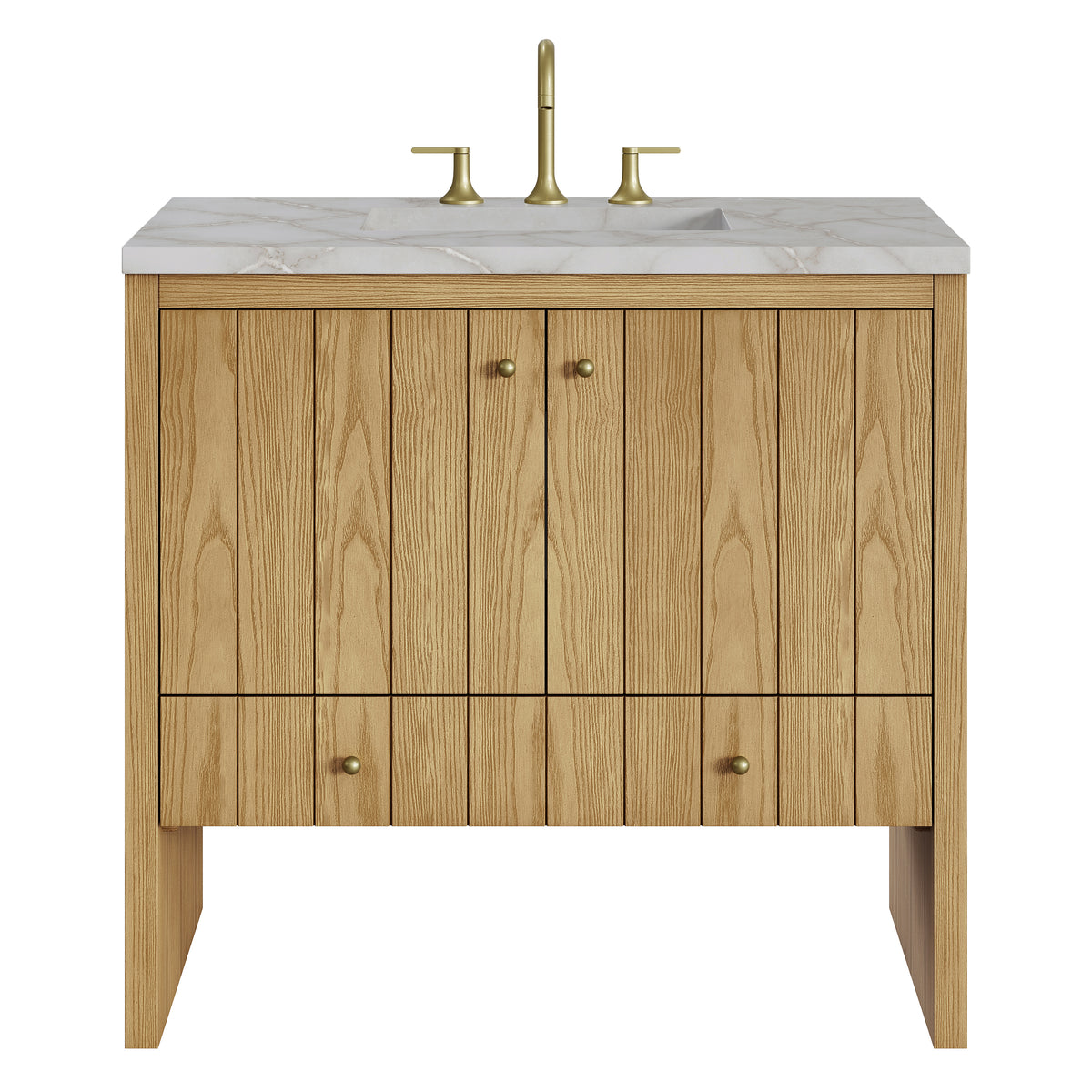 James Martin Hudson 36" Single Bathroom Vanity, Light Natural Oak with Victorian Silver countertop