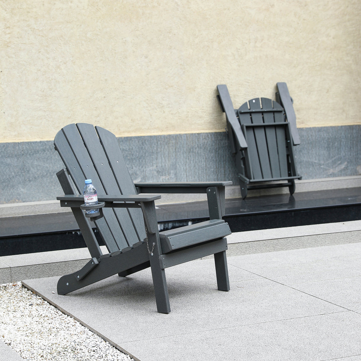 HDPE Folding Adirondack Chair with Dual Cup Holder - Gray, photo 11 of 12