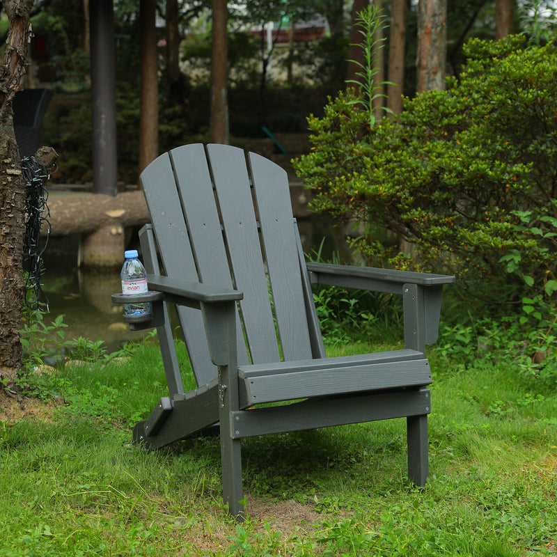 HDPE Folding Adirondack Chair with Dual Cup Holder - Gray, photo 2 of 12