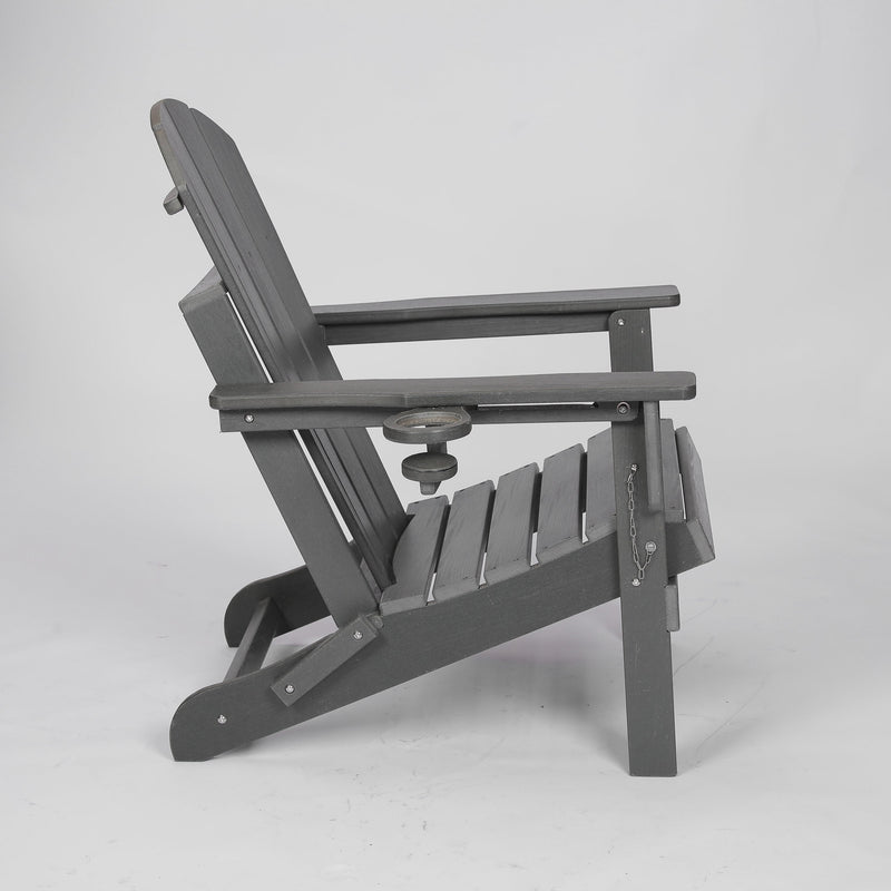 HDPE Folding Adirondack Chair with Dual Cup Holder - Gray, photo 4 of 12