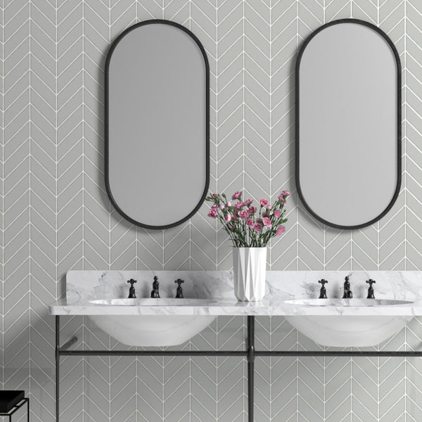 Pebble Glossy Chevron Ceramic Tiles 2x6