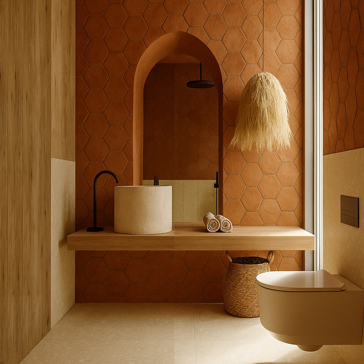 Hand Made Matte Hexagon 8 Terracotta Tiles 8