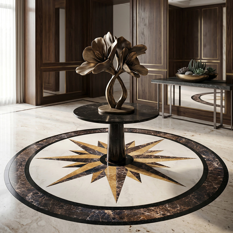 Round Aluminum Backed Multi Finish North Star Marble Medallions 36