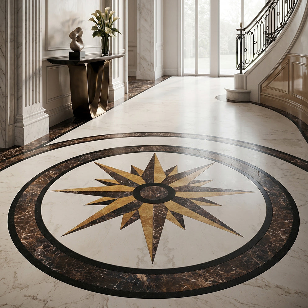 Round Aluminum Backed Multi Finish North Star Marble Medallions 36