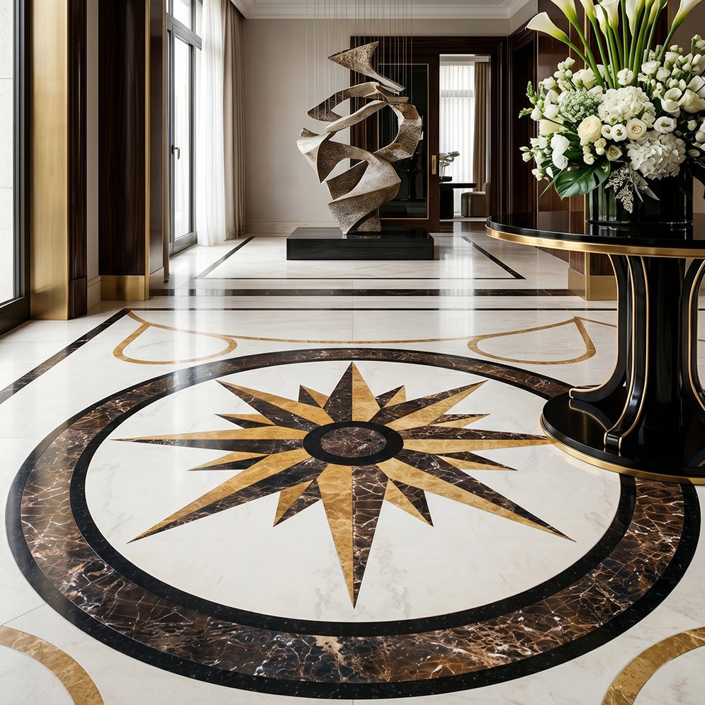 Round Aluminum Backed Multi Finish North Star Marble Medallions 36